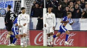 Manu Garcia mencetak gol di gawang Real Madrid